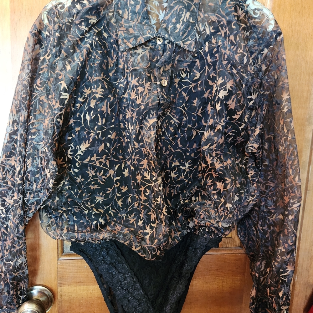 Anue Body suit , Button Front Blouse  and Snap Crotch, Large - Picture 4 of 4